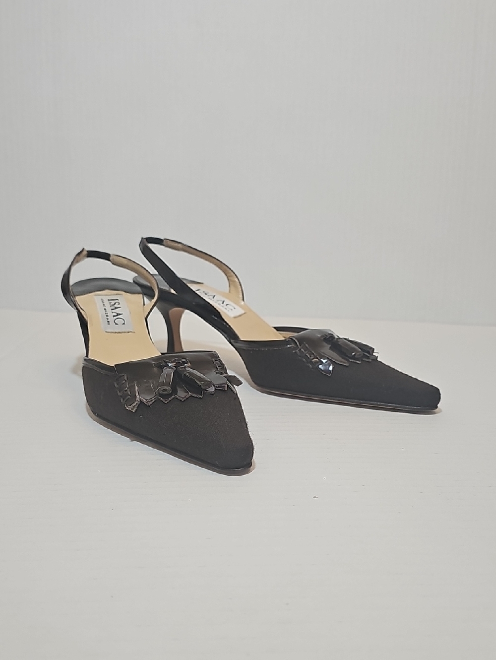 Isaac Mizrahi Black Pointed Slingback Heels with Tassel Fringe